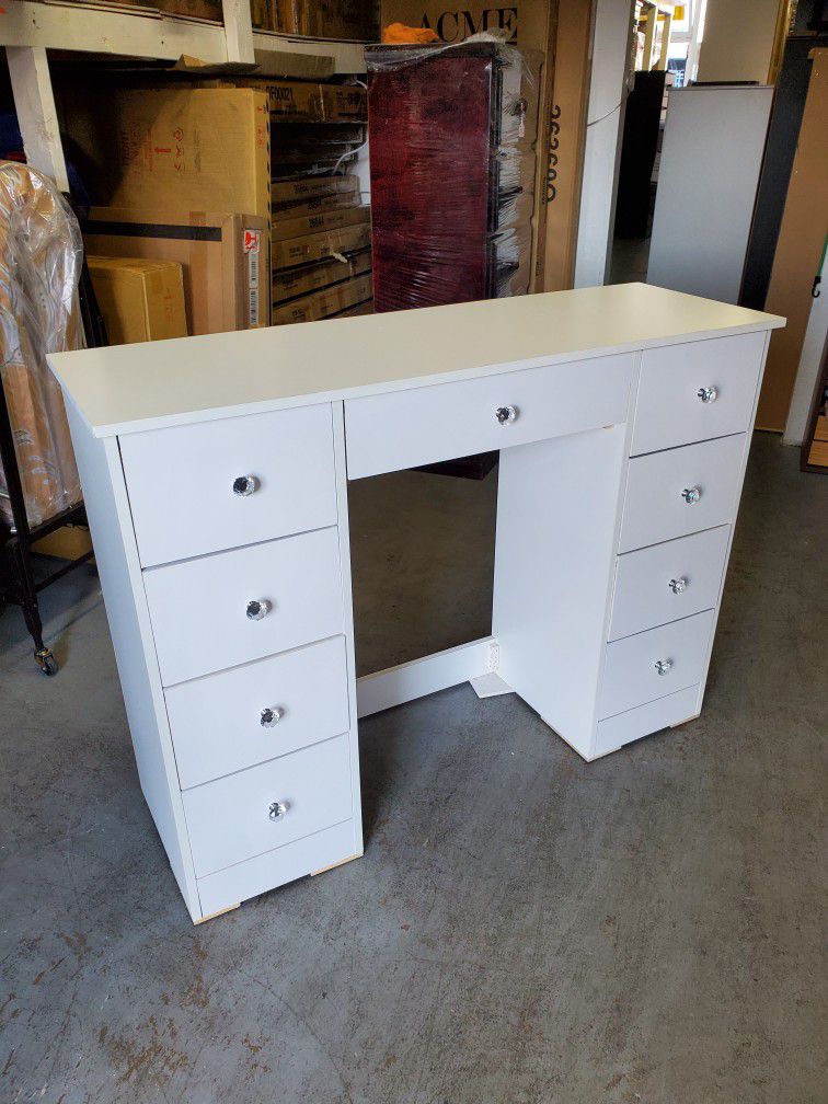 New White 9 Drawer Vanity Desk 