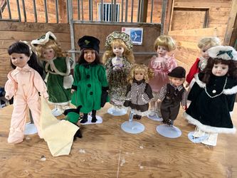 Porcelain Doll Collection with Stands