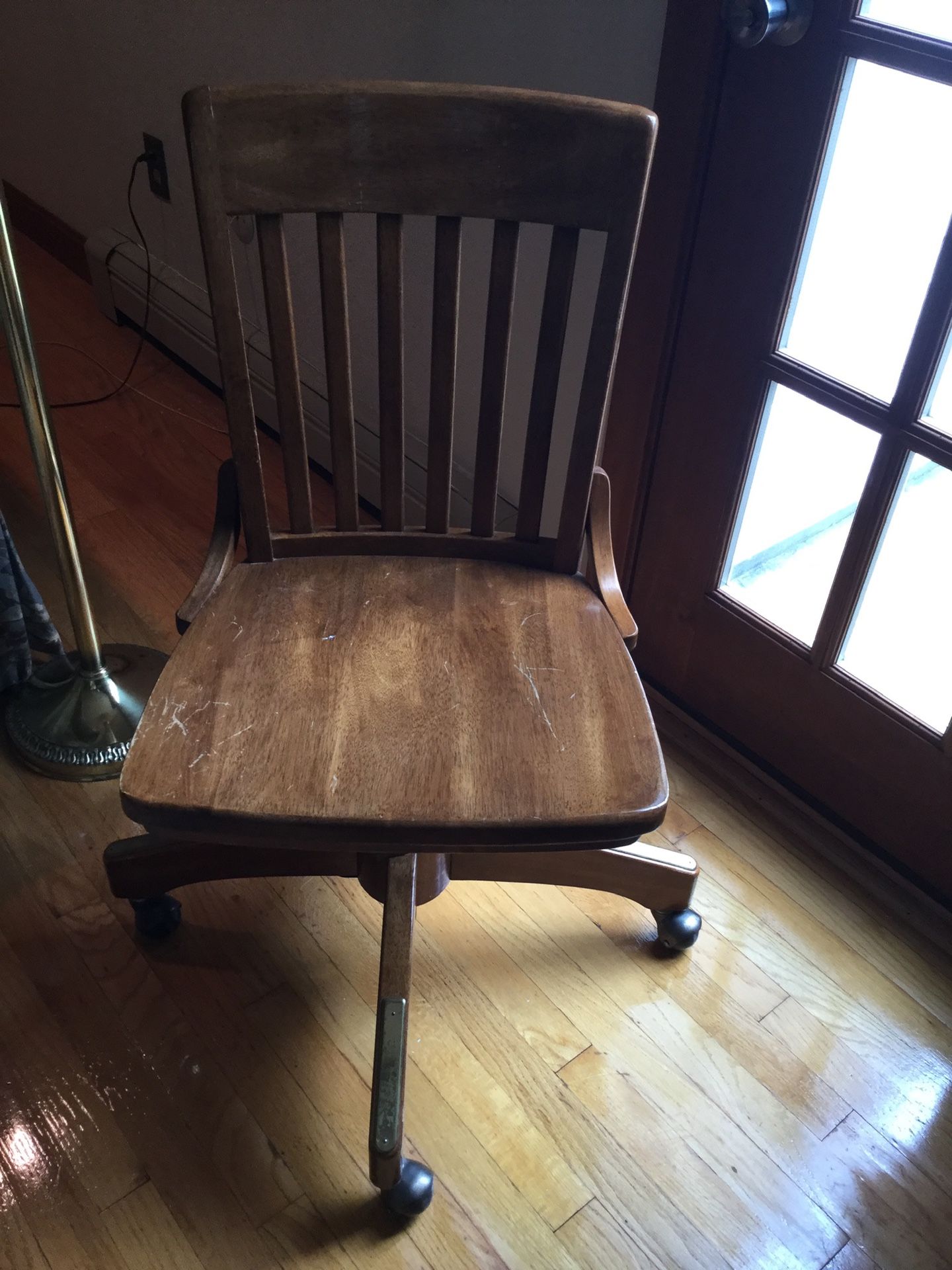 Wood rolling desk chair