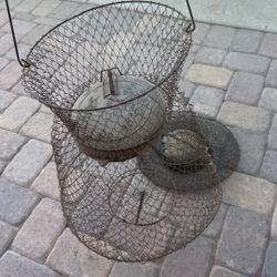 Vintage Wire Net Fish Baskets