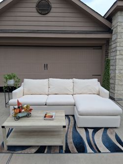 Beige/White Reversible Sectional Couch- Free Delivery