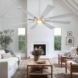 60 Inch Large Ceiling Fans, Outdoor/Indoor Modern Ceiling Fan for Patio Bedroom,6 Speed Reversible Quiet DC Motor, Dual Finish 8 Blades, Brushed Nickl