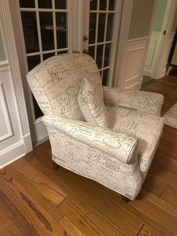 French Script Upholstered  Accent Chair with Pillow (matching ottoman also available)!