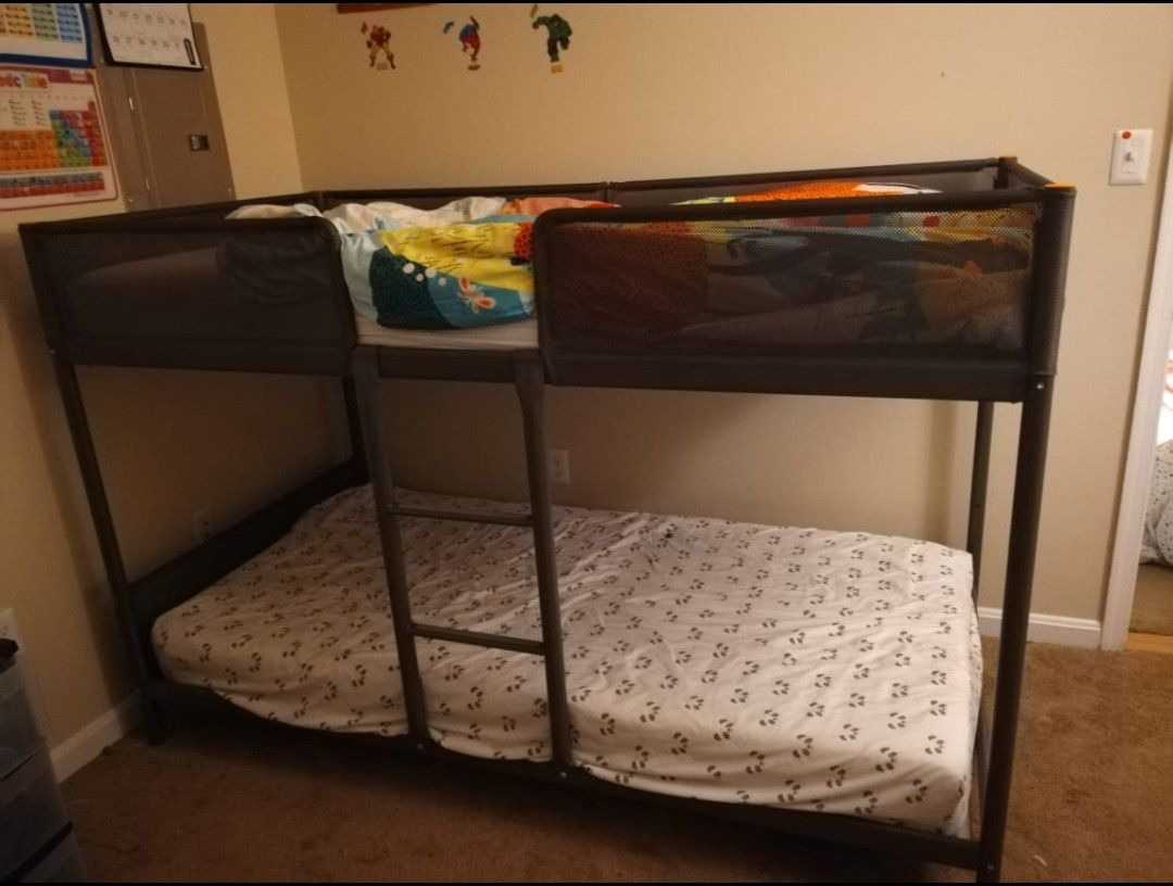 Ikea Twin bunk bed & 2 mattresses