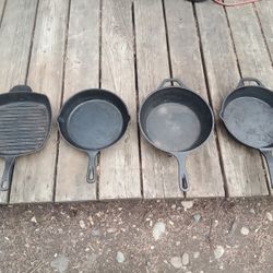Heavy Duty Set Of Cast Iron Cooking Pans, Great Condition. $20.00 For All. 