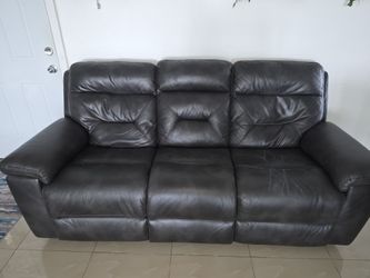 Dark Brown Faux Leather 3-Seat Reclining Sofa with White Cover