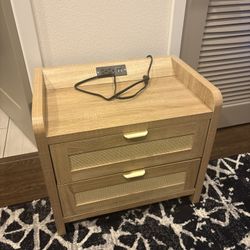 Modern Wood Nightstand with Built-In Outlet & USB Charging