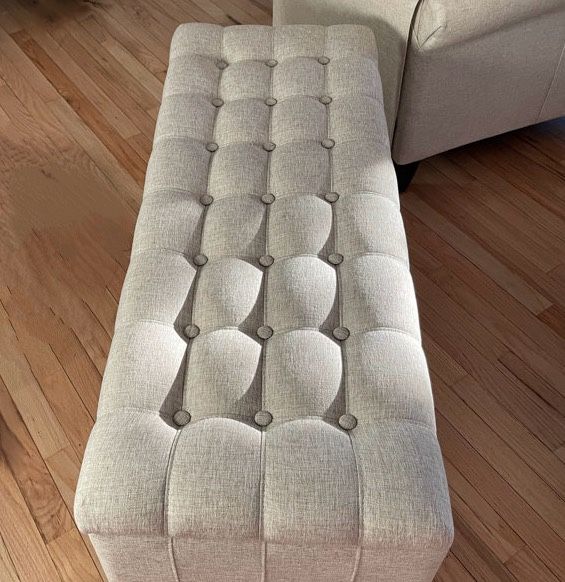 Beige Upholstered Grid-Tufting Storage Ottoman Coffee Table