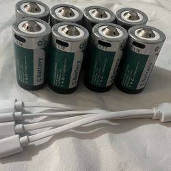 8 Pack Rechargeable Lithium C Cell Batteries 4100mWh, Long-Lasting 1.5V C Size Battery with USB Charging Cable