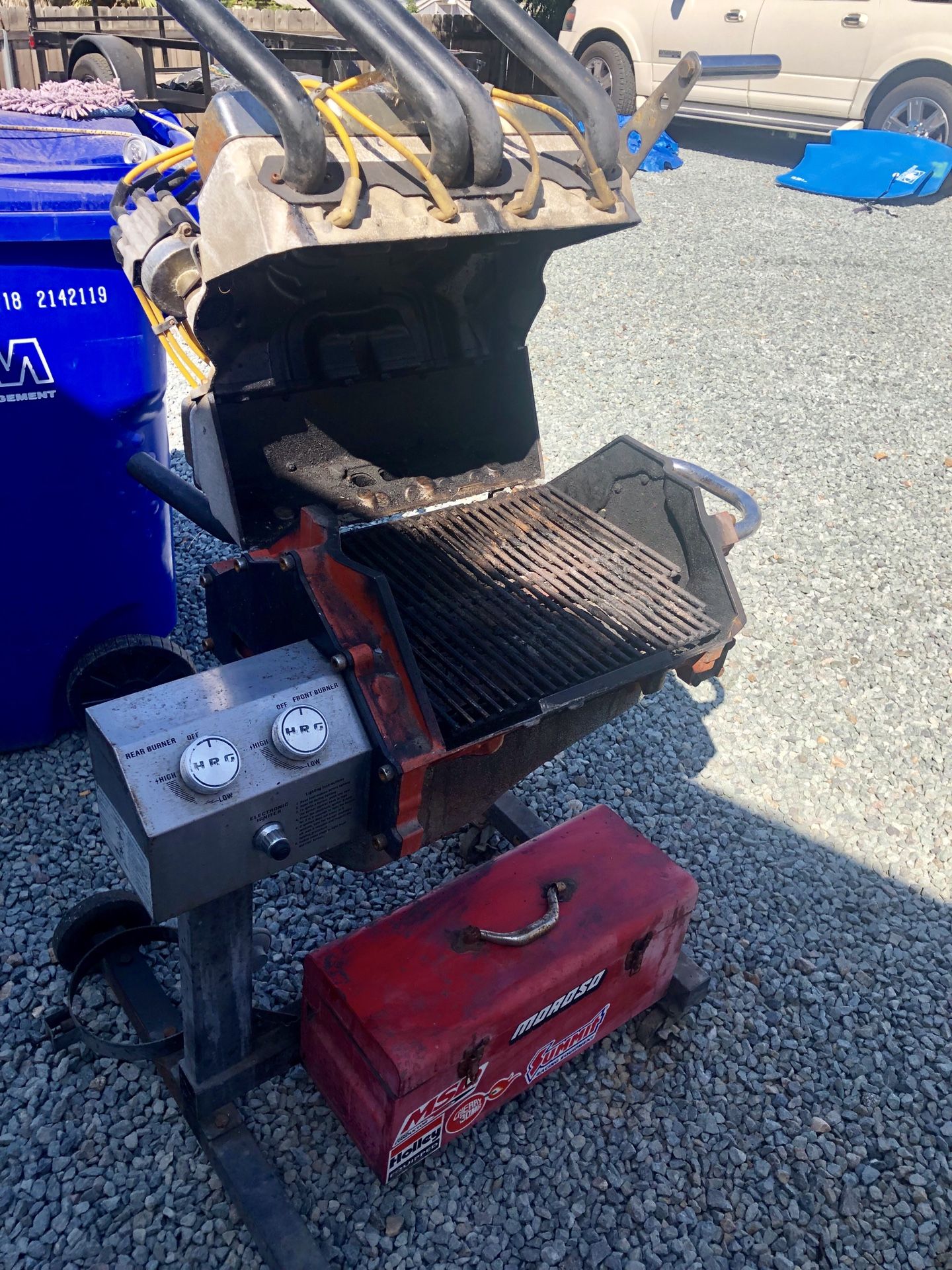 Small block Chevy engine bbq grill