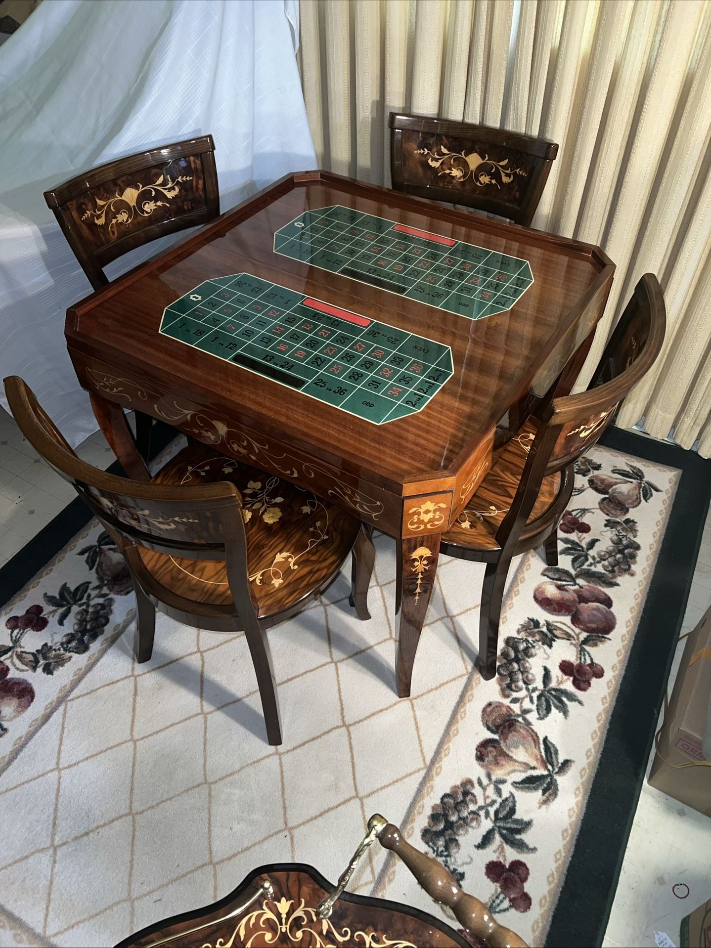 REDUCED SORRENTO ITALY WOOD GAME TABLE AND 4 CHAIRS