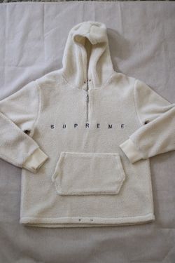 Supreme XL Sherpa Fleece Hoodie Half-Zip Ivory Cream Men's Unisex Pullover