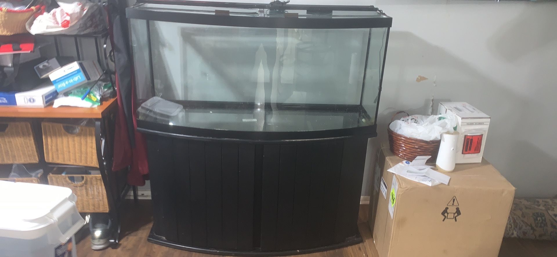 72 GALLON  BOW FRONT AQUARIUM WITH BLACK CABINET