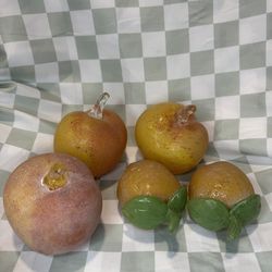 Lot of 5 Hand Blown Glass Fruit – Apples & Lemons – Vintage Art Glass Decor