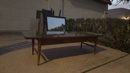 Long coffee table glass top wood