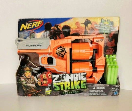 Nerf Zombie Strike Flip Fury Blaster Double Barrel Rotating Drum12 Darts New In Box