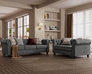 2 Piece Classic Chesterfield 5-Seater Set, Tufted Loveseat & Sofa Furniture Solid Wood Legs Thick Cushion, Pet-Friendly Couch Set for Living Room Bedr