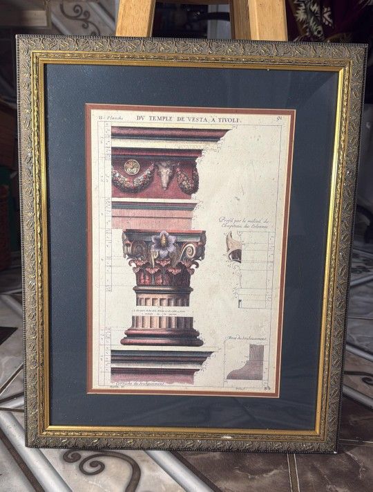 Antique engraving of the Temple of Vesta in Tivoli, Italy - Work by Antoine Desgodetz. 16x20