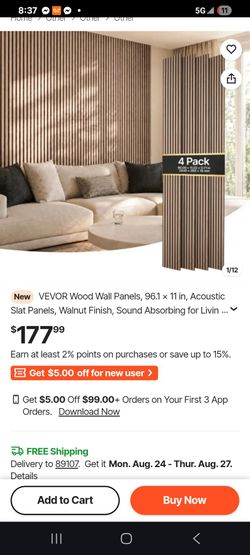 VEVOR Acoustic Wood Slat Wall Panels 4-Pack