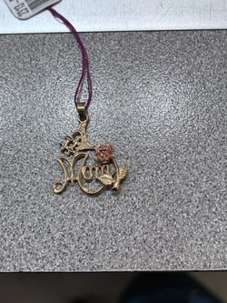 Gold-Tone Mom Pendant with Rose Detail