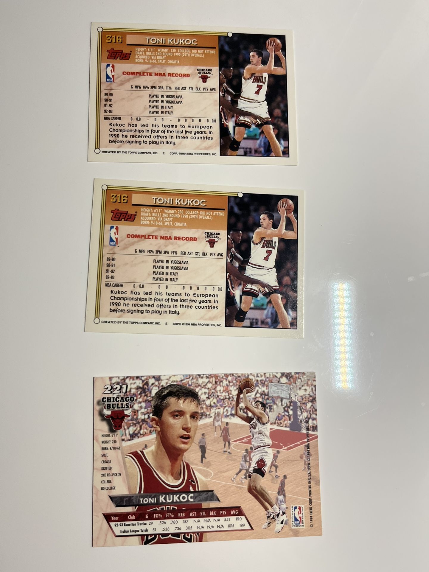Toni Kukoc Basketball Cards Fleer Ultra , Topps Gold, & Topps White Signature
