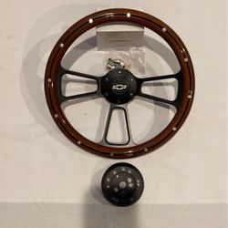 14 Inch Billet Black Wheel With Adapter 1973-94 Chevy Column 
