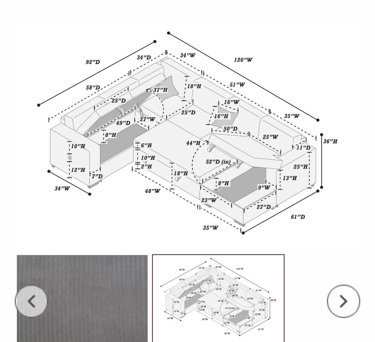 $650 Sectional Pull Out Bed With Storage Plus Chaise Storage USB