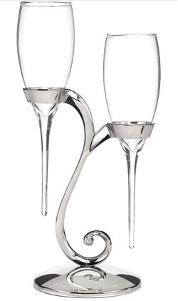 Hortense B. Hewitt Raindrop Champagne Toasting Flutes W/ Silver Swirl Stand NWOB