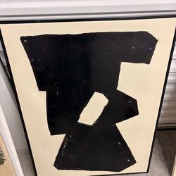 Large Modern Abstract Black & Cream Framed Wall Art