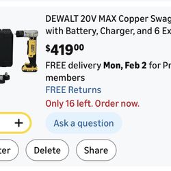 DEWALT 20V MAX Copper Swaging Tool Kit with Battery, Charger, and 6 Expansion Heads 3/8 in., 1/2 in., 5/8 in., 3/4 in., 7/8 in, and 1-1/8 in