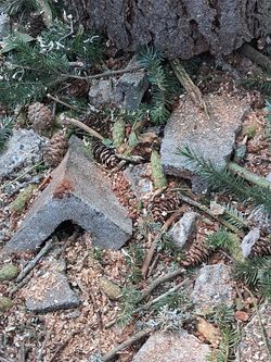 Broken chunks of  concrete and paver bricks