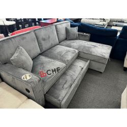 Corduroy Sleeper Sectional With Storage Chaise