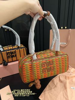 Miu Miu Woven Top Handle Bag with Contrast Charm