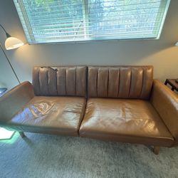 Comfortable Faux Leather Camel Couch