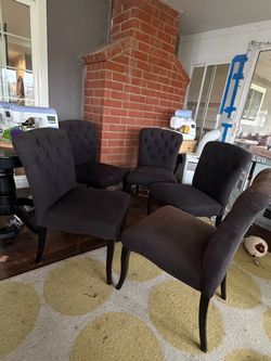 Set of 4 Dark Upholstered Dining Chairs ,  5th chair is free due is fade