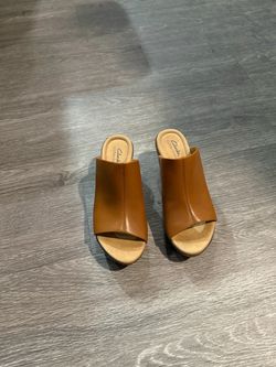 Clarks Collection Leather Wedge Mule Sandals