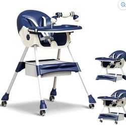 3-in-1 Multi-Use Folding High Chair, Toddler Dining Booster Seat for Eating, Blue/Green/pink