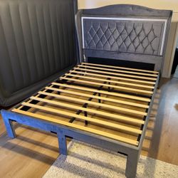 Queen Bed Frame 55" Tall Headboard with LED Lights, Buttons Tufted Velvet Upholstered Platform Bed Frame!