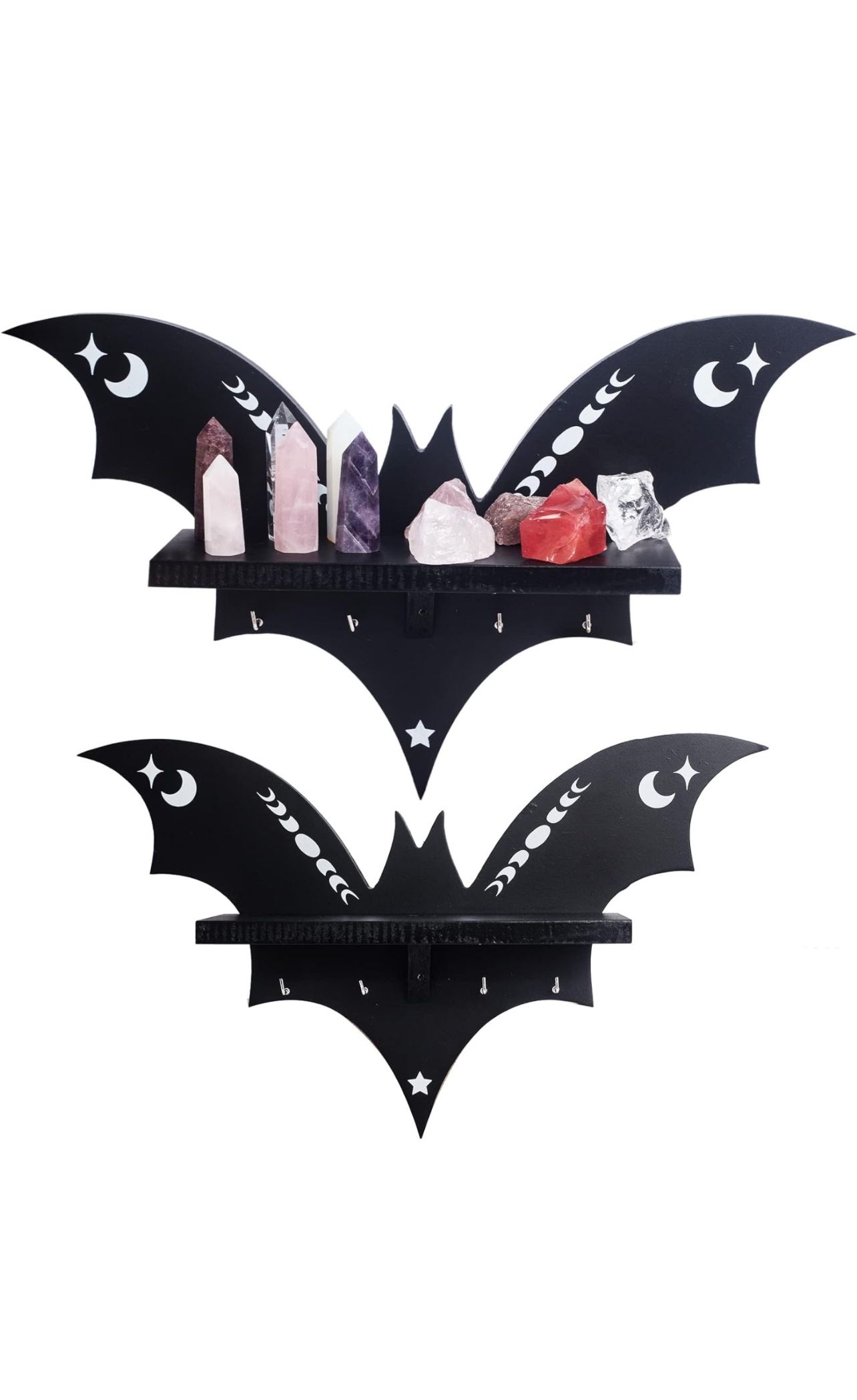 Brand new Bat Shelf - Halloween Wall Decor for Kitchen and Living Room - Spooky Goth Hanging Coffin Shelf with Hooks for Oddities and Curiosities - Cr