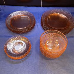 Beautiful Vintage Set Of Pink Swirl Arcoroc Dinnerware 