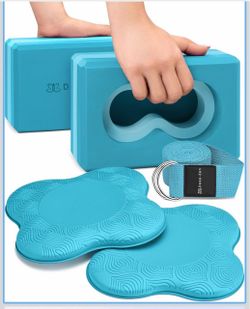 New Deep-Zen Yoga Blocks Wrist Support; Yoga Blocks 2 Pack with Knee Pads and Strap to Put Less Weight on Wrists; Durable, Versatile Yoga Brick Exerci