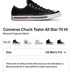 Ⓜ️Moncler x ⚡️ Fragment x 👟Converse Chuck Taylor All Star 70 Hi