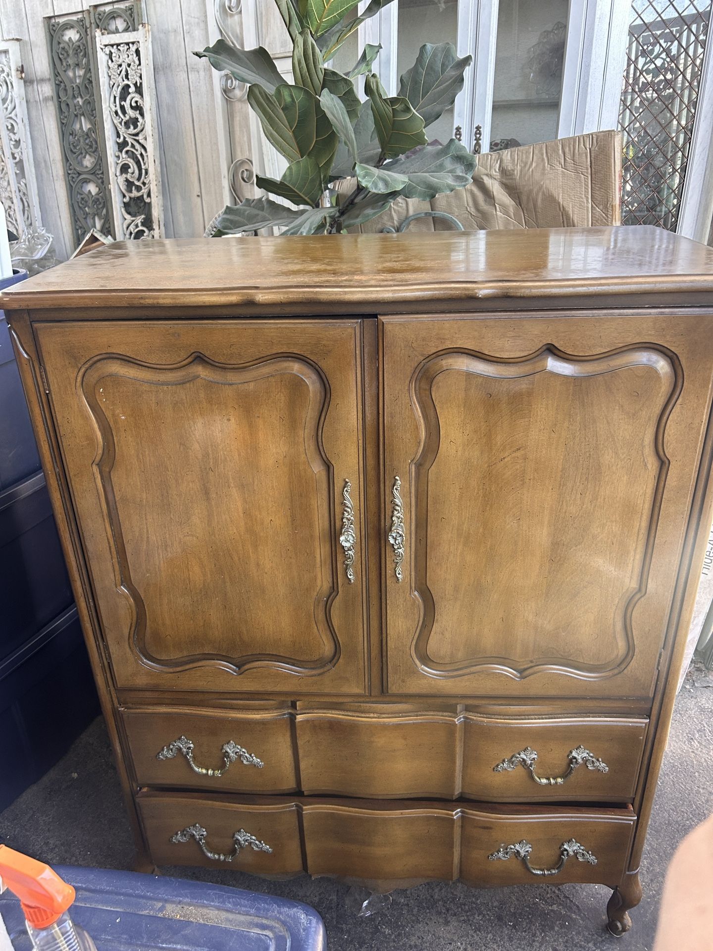 Vintage Armoire Cabinet French Provincial Smaller not Huge Can be used in Any room! Heavy Hardwood
