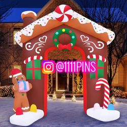 Christmas Inflatables Large 10ft Tall Gingerbread House Archway Decorations X-mas Lawn Garden Lights
