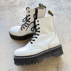 Dr Martens JADON White Leather Lace Up Side Zip Platform Boots UNISEX