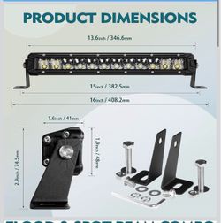 12 Inch LED Light Bar Single Row Flood & SpotBeam Combo 10000LM Off Road LED Light Bar Driving Light for Pickup SUV ATV UTV Truck Roof Bumper