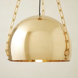 Crate & Barrel Dome Chain Link Unlacquered Brass Light