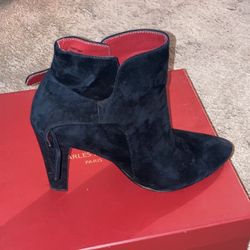 Charles Jourdan Pair Suede Bootie with Red Leather Lining