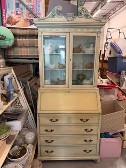 Vintage French Style Secretary Desk with Glass Cabinet