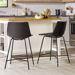 SALE!!! 2-Pc Counter Height Upholstered Bar Stools — Modern, Comfy, Easy-Cleaned